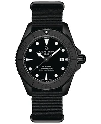 Certina Men's Swiss Automatic Ds Action Black Synthetic Nylon Strap Watch 43mm