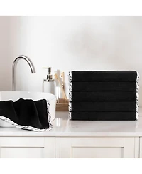 Arkwright Home Bck2u Black Coral Fleece Makeup Removal Washcloths with Satin Printed Piping (Pack of 6), Larger Fingertip Towels 11x 17, Black