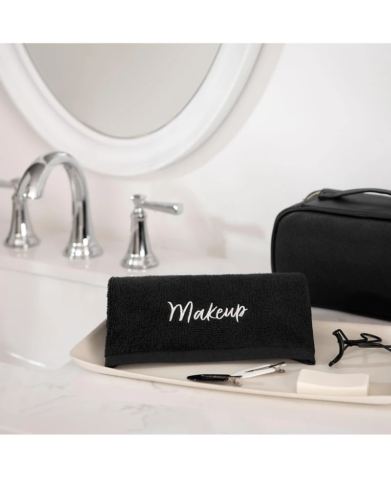 Host & Home Cotton Makeup Removal Wash Cloth With Embroidery (Pack of 6), 13x13, Black