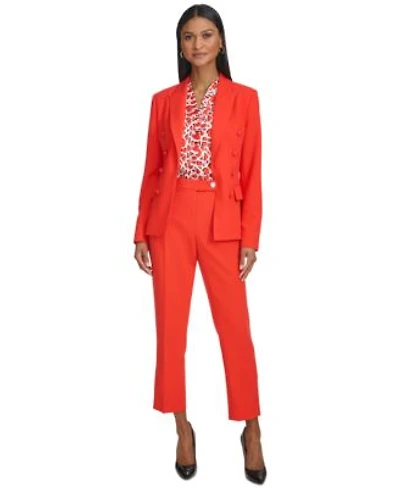 Karl Lagerfeld Womens Peak Lapel Jacket V Neck Ruffle Trim Top Extended Tab Pants