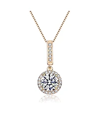 Sterling Silver Overlay Clear Cubic Zirconia Round Solitaire Necklace
