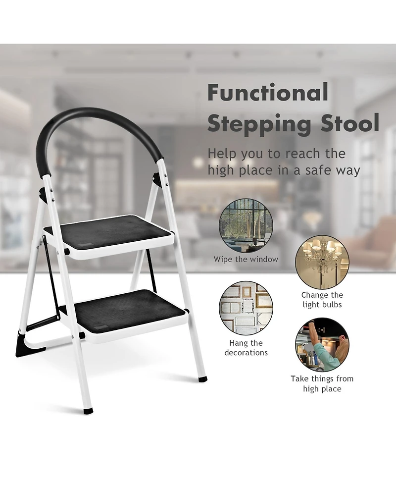 Sugift 2.75 Feet Folding Step Stool with Iron Frame and Anti-Slip Pedals