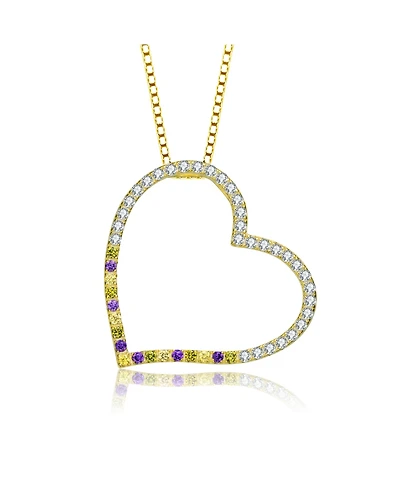 Sterling Silver with Round Cubic Zirconia Thin Open Heart Frame Necklace