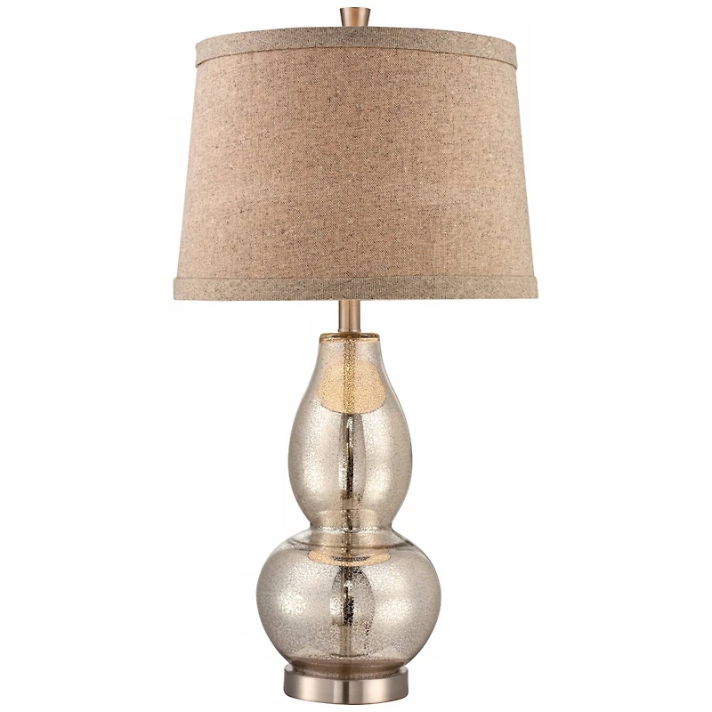 360 Lighting Modern Table Lamp 30.5" Tall Mercury Glass Silver Gourd Natural Linen Drum Shade for Living Room Family Bedroom Nightstand