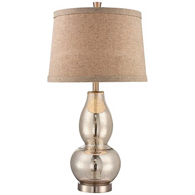 360 Lighting Modern Table Lamp 30.5" Tall Mercury Glass Silver Gourd Natural Linen Drum Shade for Living Room Family Bedroom Nightstand