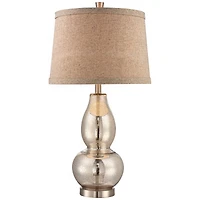 360 Lighting Modern Table Lamp 30.5" Tall Mercury Glass Silver Gourd Natural Linen Drum Shade for Living Room Family Bedroom Nightstand
