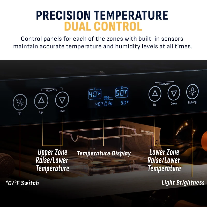 Newair 27" Built-in 116 Bottle Dual Zone Compressor Wine Fridge in Stainless Steel, Quiet Operation with Smooth Rolling Shelves