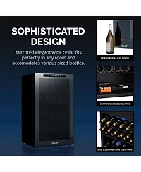Newair Shadow Series Wine Cooler Refrigerator 33 Bottle Dual Temperature Zones, Freestanding Mirrored Wine Fridge with Double-Layer Tempered Glass Doo