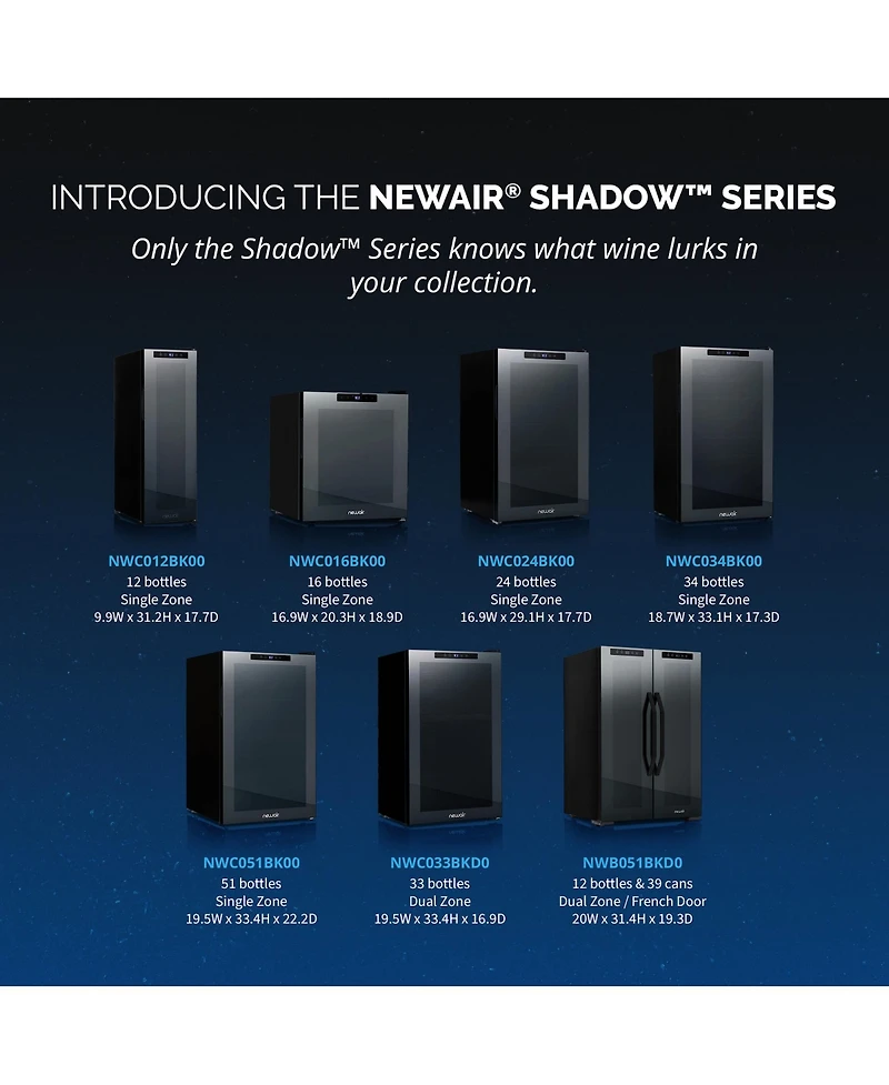 Newair Shadow Series Wine Cooler Refrigerator 16 Bottle, Freestanding Mirrored Wine Fridge with Double-Layer Tempered Glass Door & Compressor Cooling