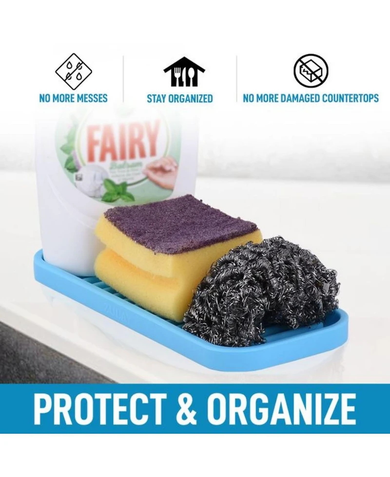 Silicone Sponge Holder for Kitchen Sink - Flexible Multipurpose Kitchen Soap Tray Sponge Organizer