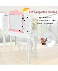Slickblue Kids Princess Vanity Table and Stool Set with Tri-folding Mirror Drawer
