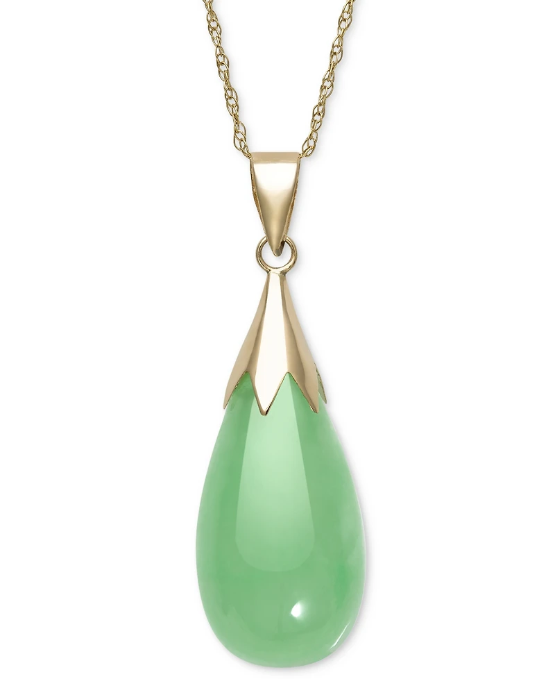 Dyed Jade (10 x 20mm) Elongated Teardrop Pendant Necklace in 10k Gold