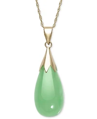 Dyed Jade (10 x 20mm) Elongated Teardrop Pendant Necklace in 10k Gold