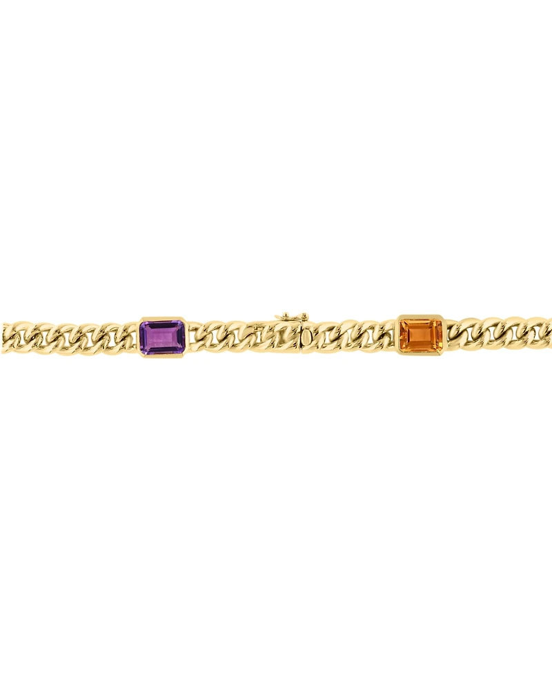 Effy Multi-Gemstone Emerald-Cut Cuban Link 18" Statement Necklace (23-5/8 ct. t.w.) in Gold-Plated Sterling Silver