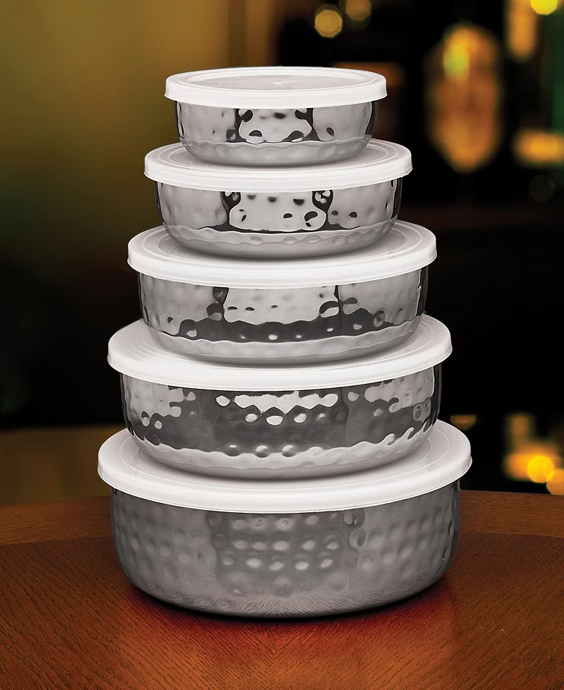 Godinger Hammered Silver-Tone Bowls and Lids, Set of 5