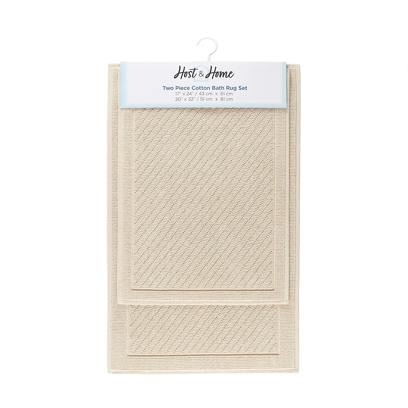 Host & Home Cotton Bath Rug, Stylish Textured Woven Design, Slip Resistant Backing, 5 Color Options, 2-Piece Set - 17x24 20x32