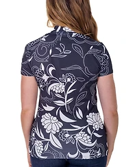 24seven Comfort Apparel Print Short Sleeve V Neck Wrap Top