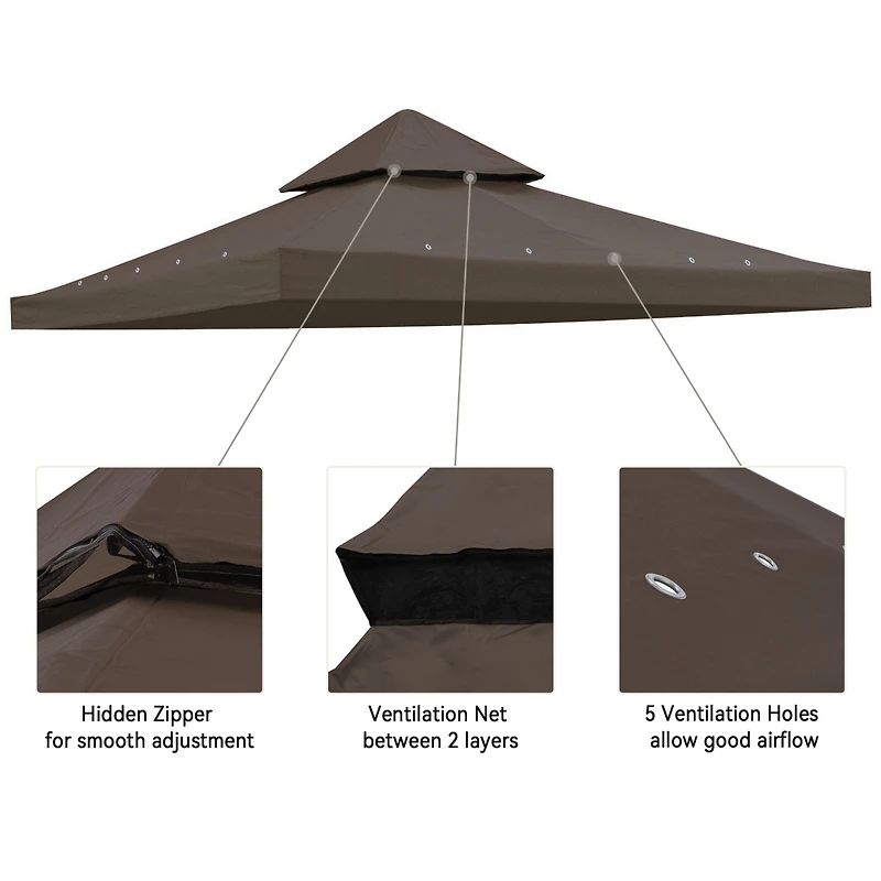 Yescom 10x10Ft UV30+ Gazebo Replacement Top for 2 Tier Outdoor Canopy Cover Patio Backyard Party Deck Coffee Liqueur