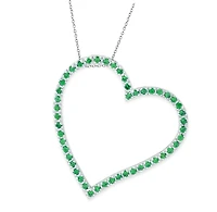 Sterling Silver with Round Cubic Zirconia Thin Open Heart Frame Necklace