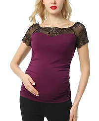 kimi + kai Maternity Lace Shoulder Ruched Top