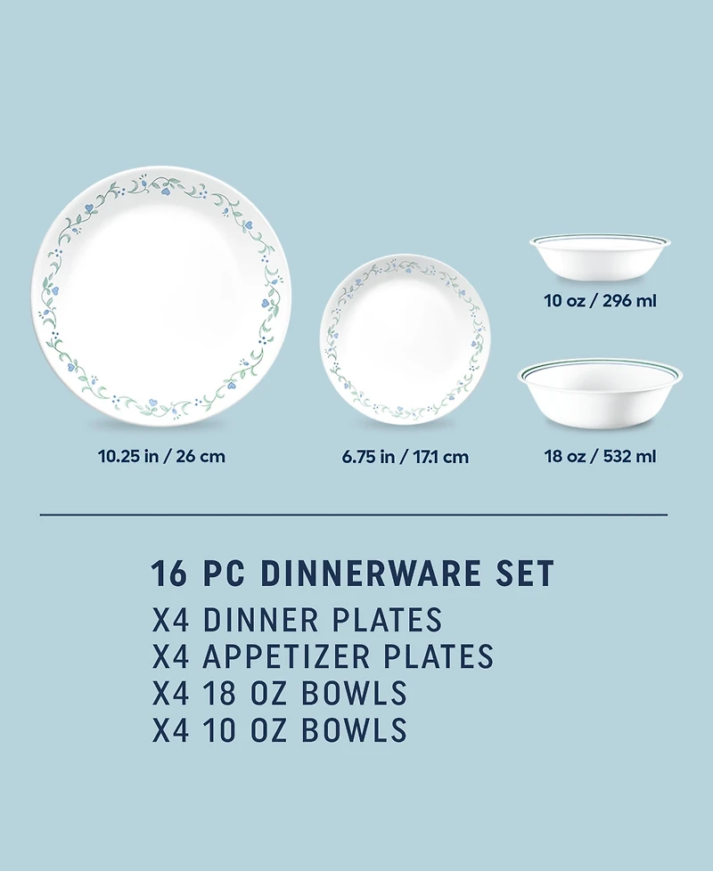Corelle Country Cottage 16 Pc. Dinnerware Set, Service for 4
