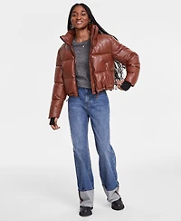 S13 Women's Cropped Zip-Front Faux-Leather Puffer Coat