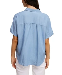 Fever Solid Lyocell High Low Top With Collar