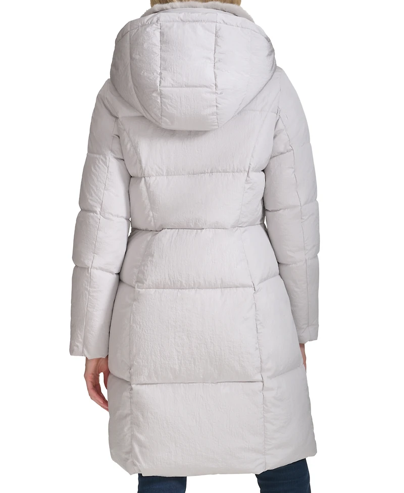 Cole Haan Women's Shine Faux-Fur-Collar Hooded Puffer Coat