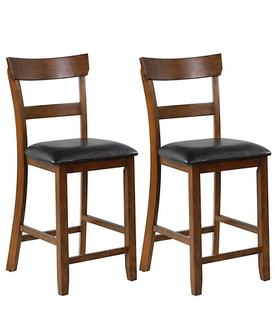 Sugift 2 Pieces Counter Height Chair Set with Leather Seat and Rubber Wood Legs