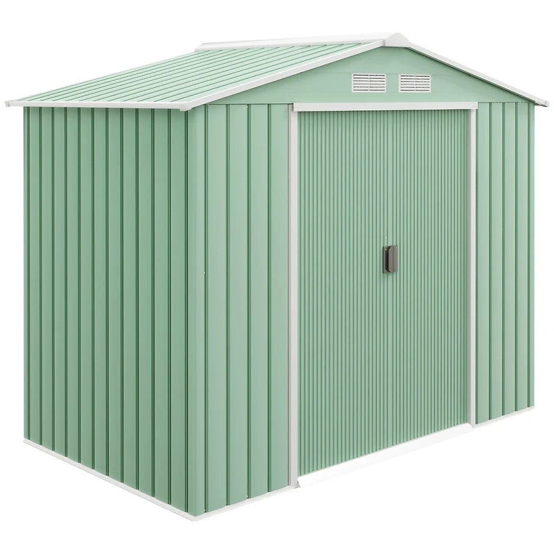 Outsunny 7' x 4' Outdoor Galvanized Metal Garden Storage Shed, Light