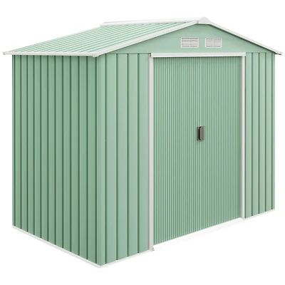 Outsunny 7' x 4' Outdoor Galvanized Metal Garden Storage Shed, Light