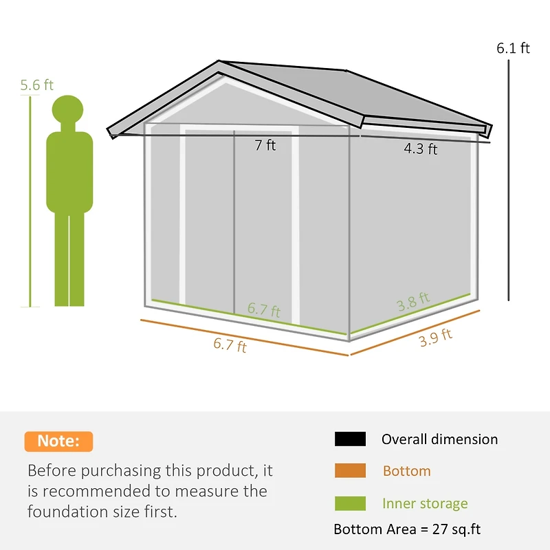 Outsunny 7' x 4' Outdoor Galvanized Metal Garden Storage Shed, Light