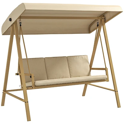 Outsunny 3-Seat Porch Swing with Canopy & Removable Cushions,