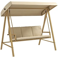 Outsunny 3-Seat Porch Swing with Canopy & Removable Cushions,