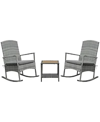 Outsunny 3pc Outdoor Rocking Chair Set, Pe Rat, 2-Tier Wood Table,
