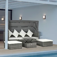 4 Piece Adjustable Canopy Outdoor Rat Sofa Set, Light