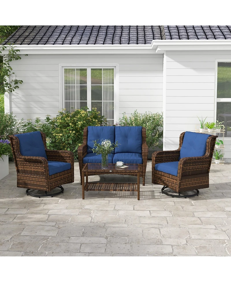 Outsunny Wicker Furniture Set w/ 360° Swivel Rocking Chairs, Cream White