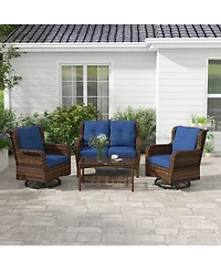Outsunny Wicker Furniture Set w/ 360° Swivel Rocking Chairs, Cream White