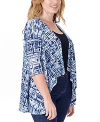 24seven Comfort Apparel Print Elbow Length Sleeve Open Cardigan