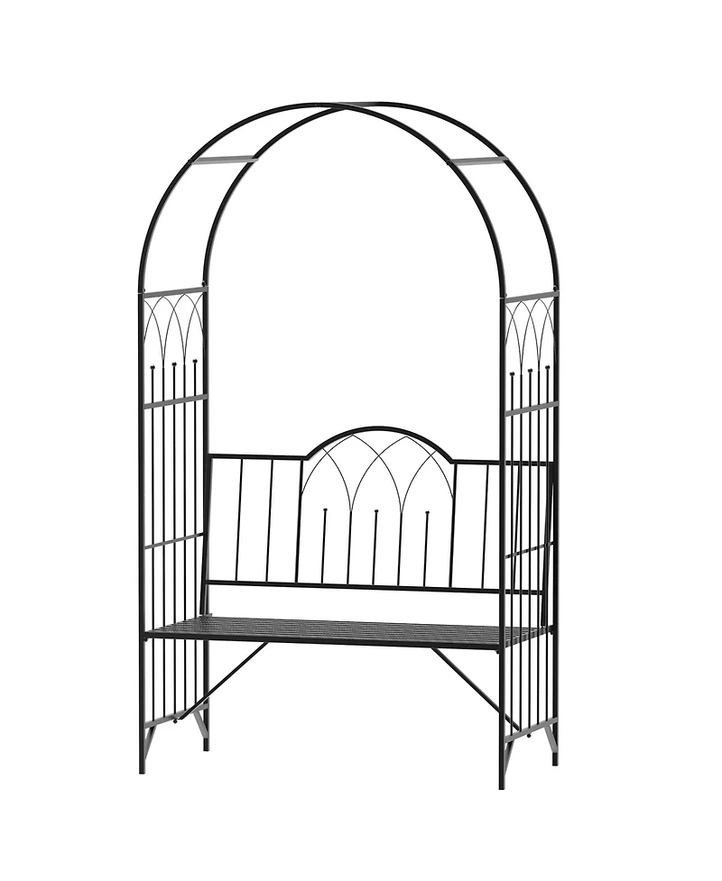 Outsunny 80" Steel Metal Outdoor Garden Arbor Archway with Bench Seating Black