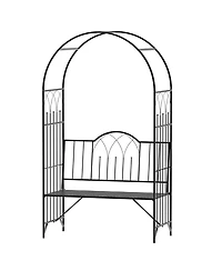 Outsunny 80" Steel Metal Outdoor Garden Arbor Archway with Bench Seating Black