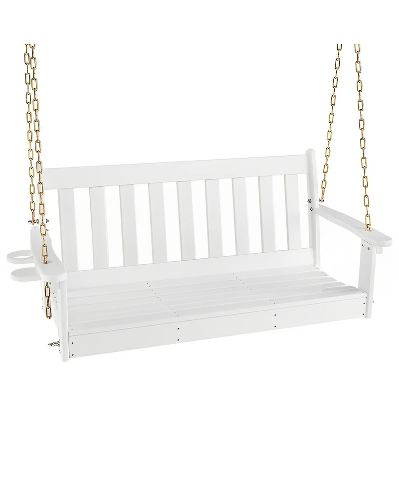 Sugift 54 Inch Hdpe Patio Porch Swing with Cup Holder