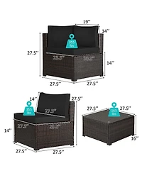 Sugift 6 Pieces Rattan Patio Sectional Sofa Set with Cushions for 4-5 Person