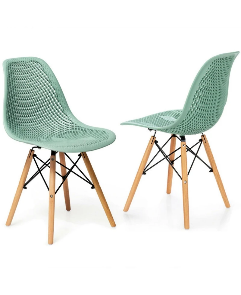 Sugift 2 Pieces Modern Plastic Hollow Chair Set with Wood Leg