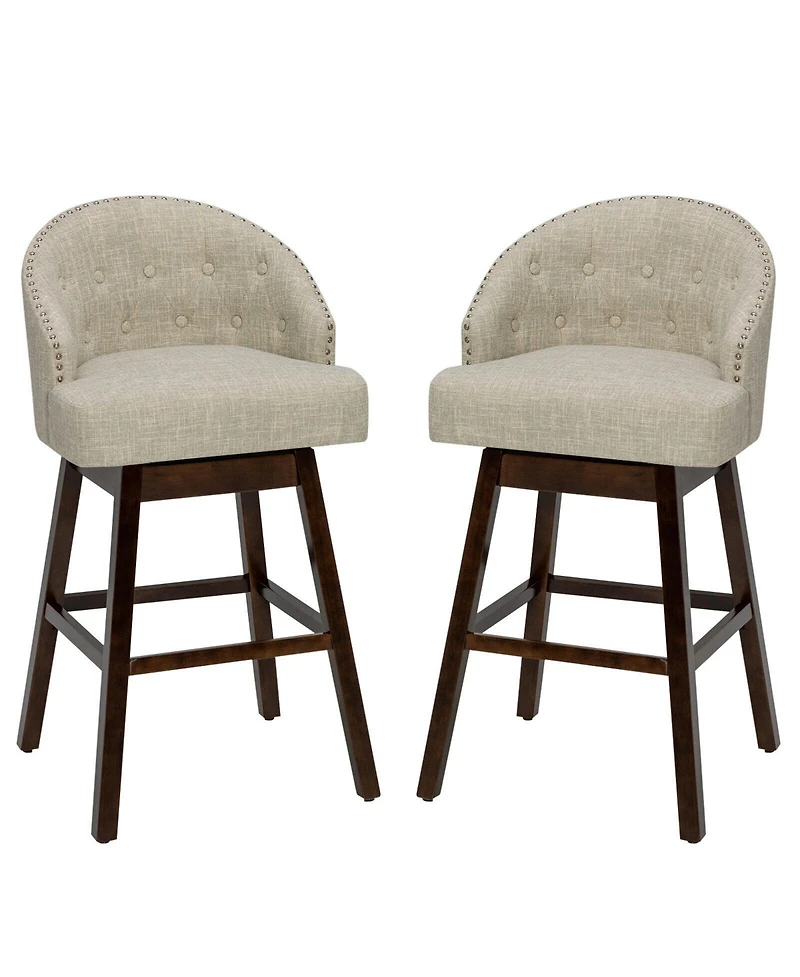 Sugift Set of 2 Swivel Bar Stools with Rubber Wood Legs and Padded Back