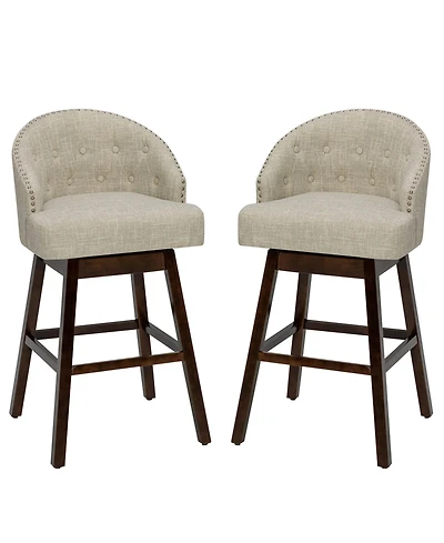 Sugift Set of 2 Swivel Bar Stools with Rubber Wood Legs and Padded Back