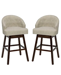 Sugift Set of 2 Swivel Bar Stools with Rubber Wood Legs and Padded Back