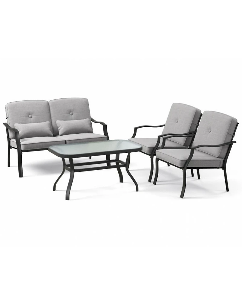 Sugift 4 Pieces Outdoor Conversation Set with Seat Back Cushions and Waist Pillows