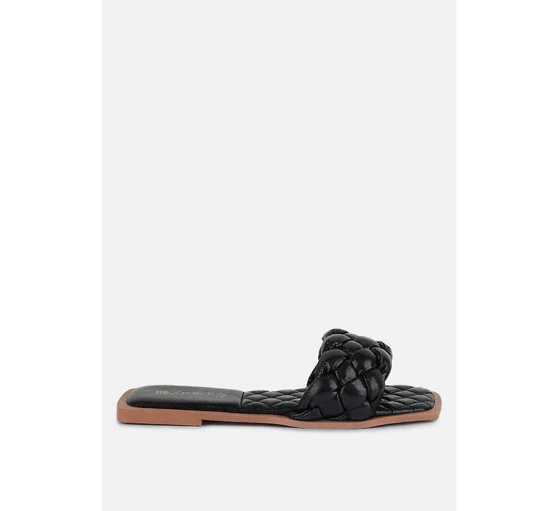 Marcue Patent Pu Quilted Slides Woven Straps