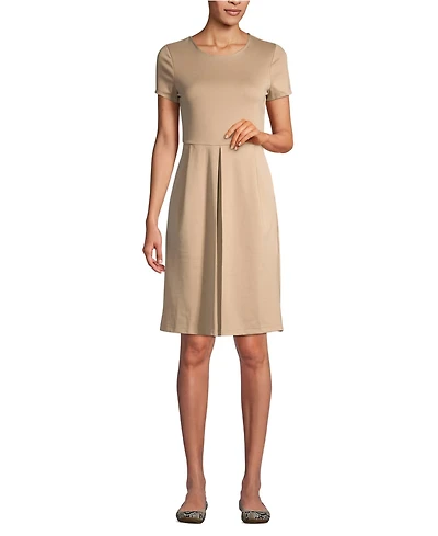 Lands' End Women's School Uniform Short Sleeve Ponte Dress Top of Knee